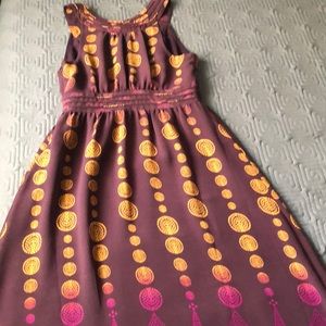 Dkny Purple Maxi Dress with Yellow and Pink Dot Pattern